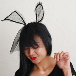 黑色性感活泼小兔耳朵头纱DIY